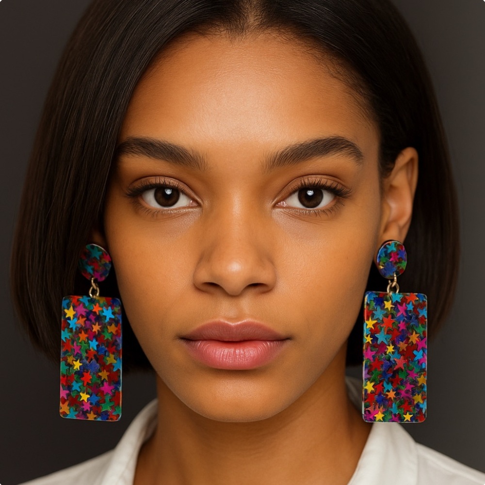 Star Colorful GeoResin Satement Earrings - Picture 1 of 16
